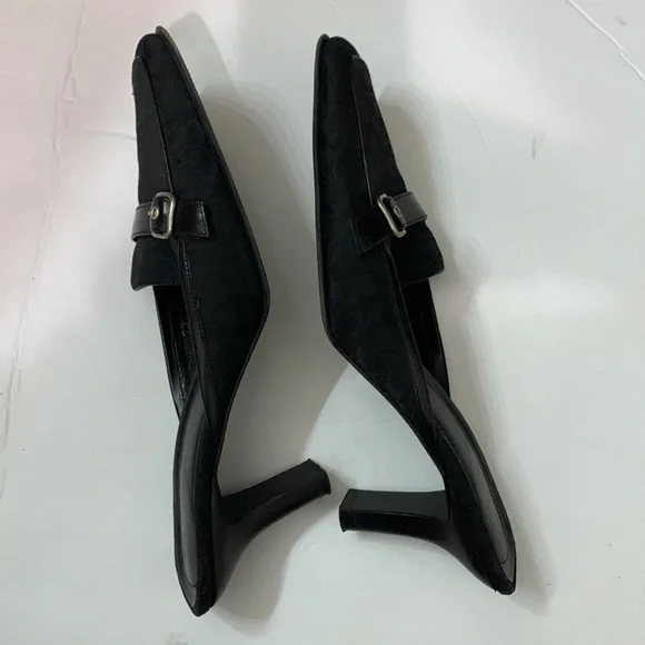 Coach jacquard logo black silver buckle square toe mules size 8.5 Y2K 90s style - Picture 4 of 7